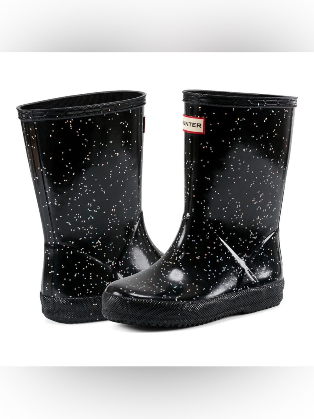 Hunter Kids First Giant Glitter Rain Boots In Black Size 3
